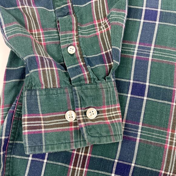 VTG Dockers Levis 90s Y2K Green Blue Plaid Shirt Work Ranch Yellowstone LARGE - Picture 4 of 9
